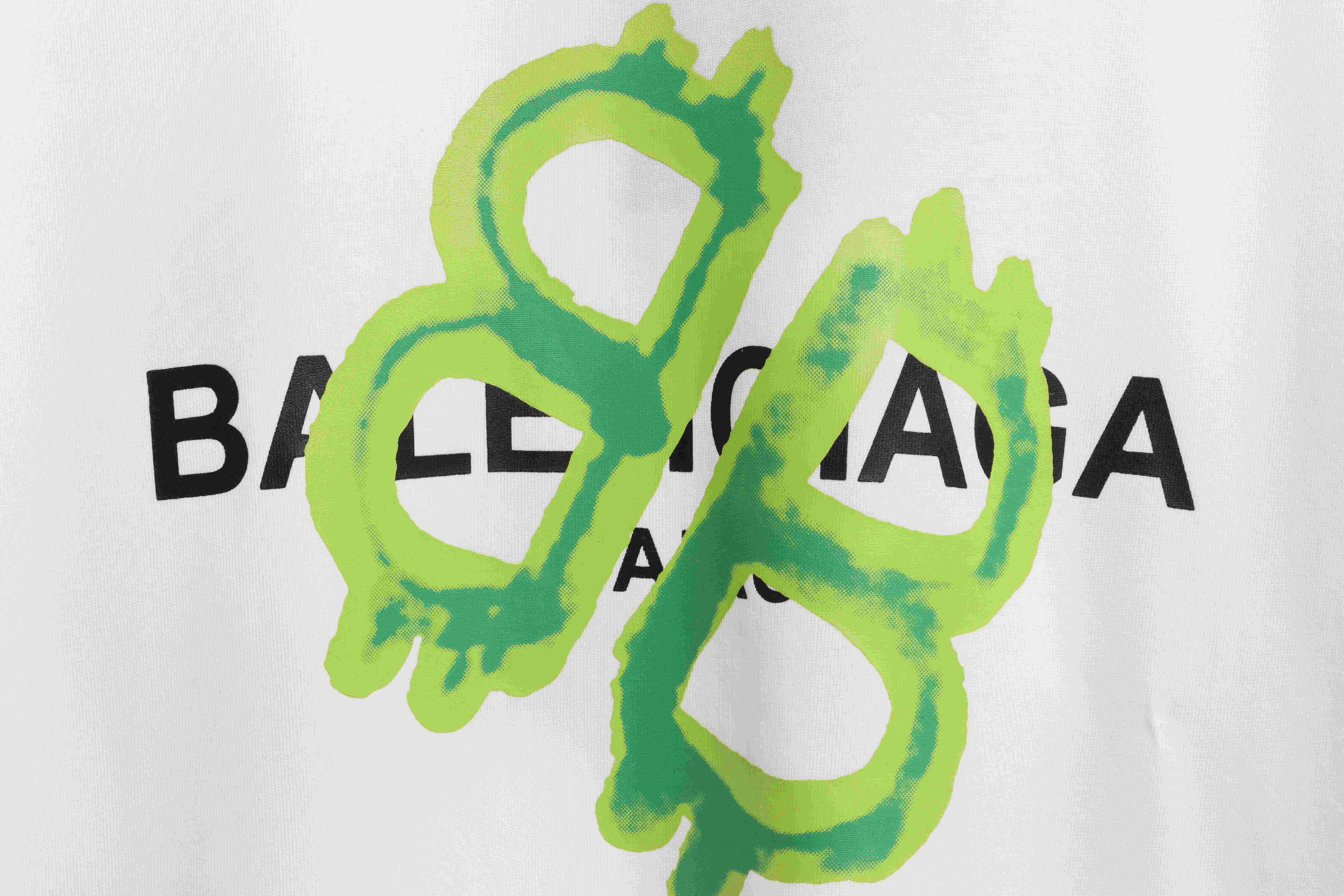 Balenciaga Green Painted Double B Short Sleeve White