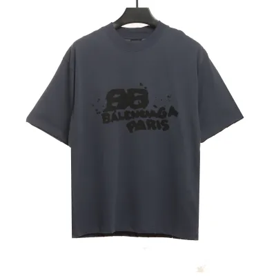 Balenciaga Hand Draw Double B Graffiti Short Sleeve Grey 01