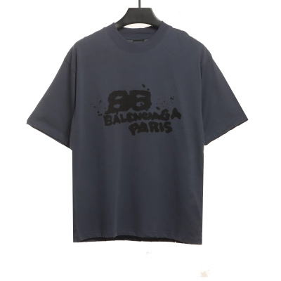 Balenciaga Hand Draw Double B Graffiti Short Sleeve Grey 01