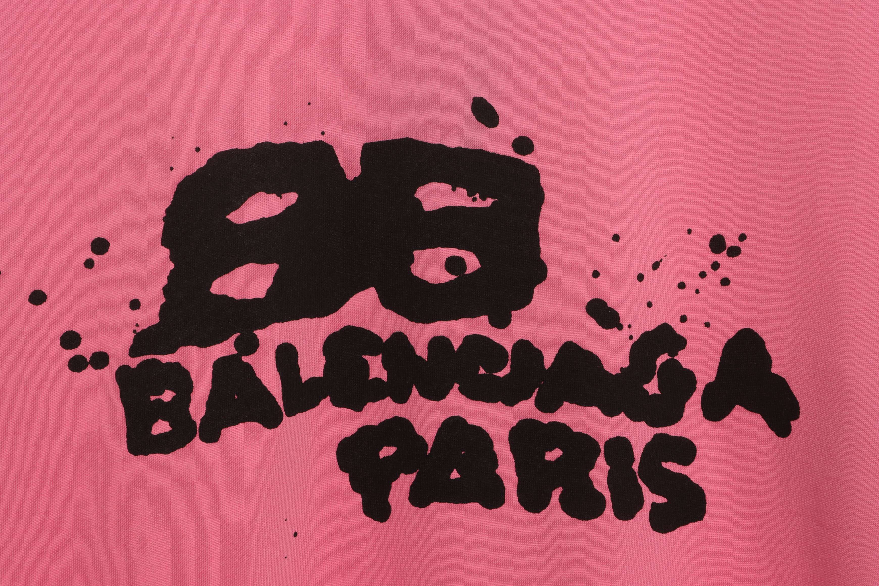 Balenciaga Hand Draw Double B Graffiti Short Sleeve Pink