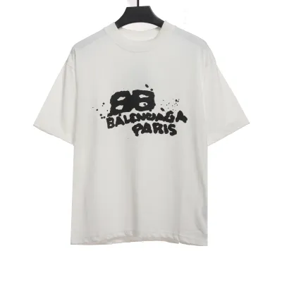 Balenciaga Hand Draw Double B Graffiti Short Sleeve White 01