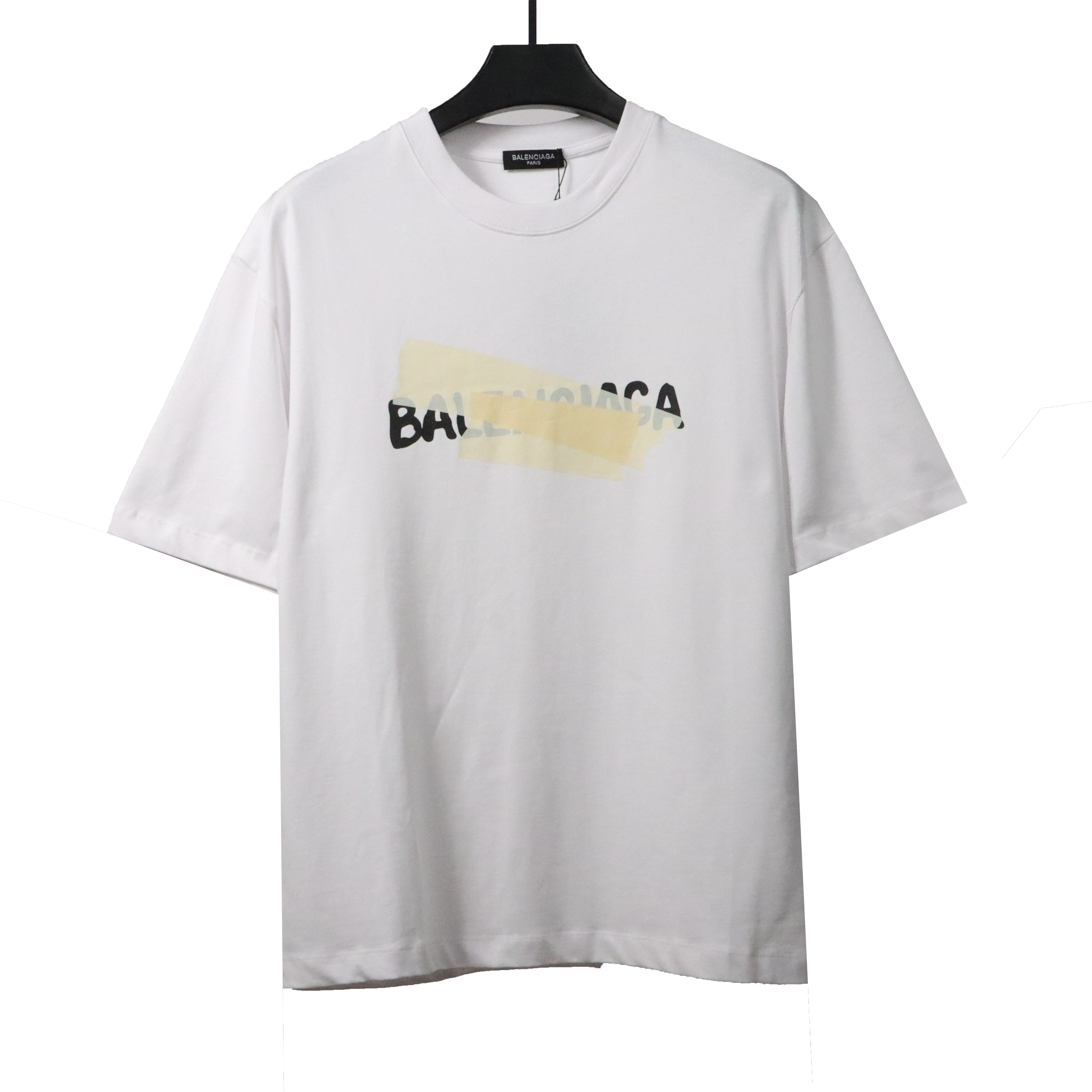 Balenciaga Limited Edition Rubber Stripe Embossed Short Sleeve White