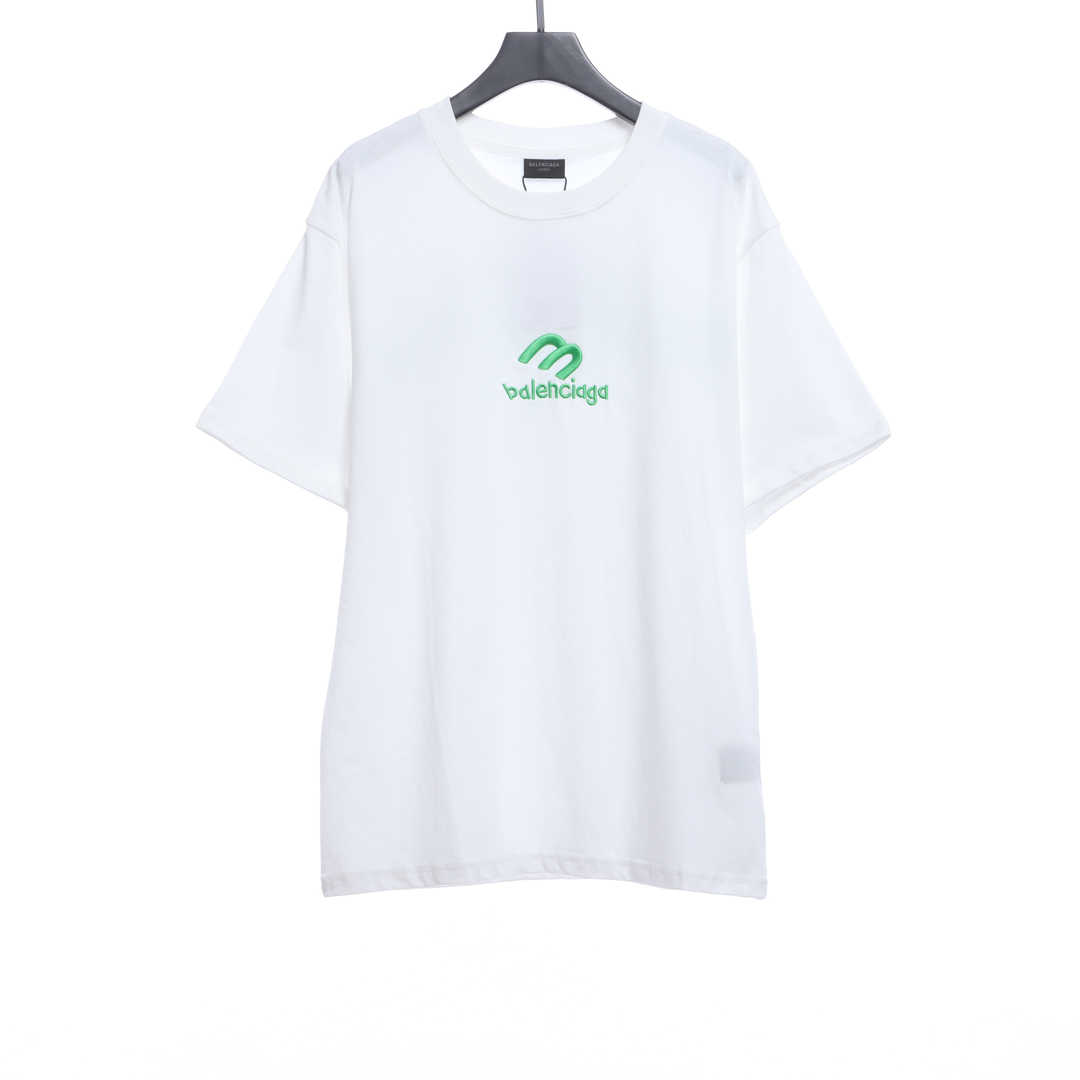 Balenciaga M Logo Embroidered Short Sleeves White