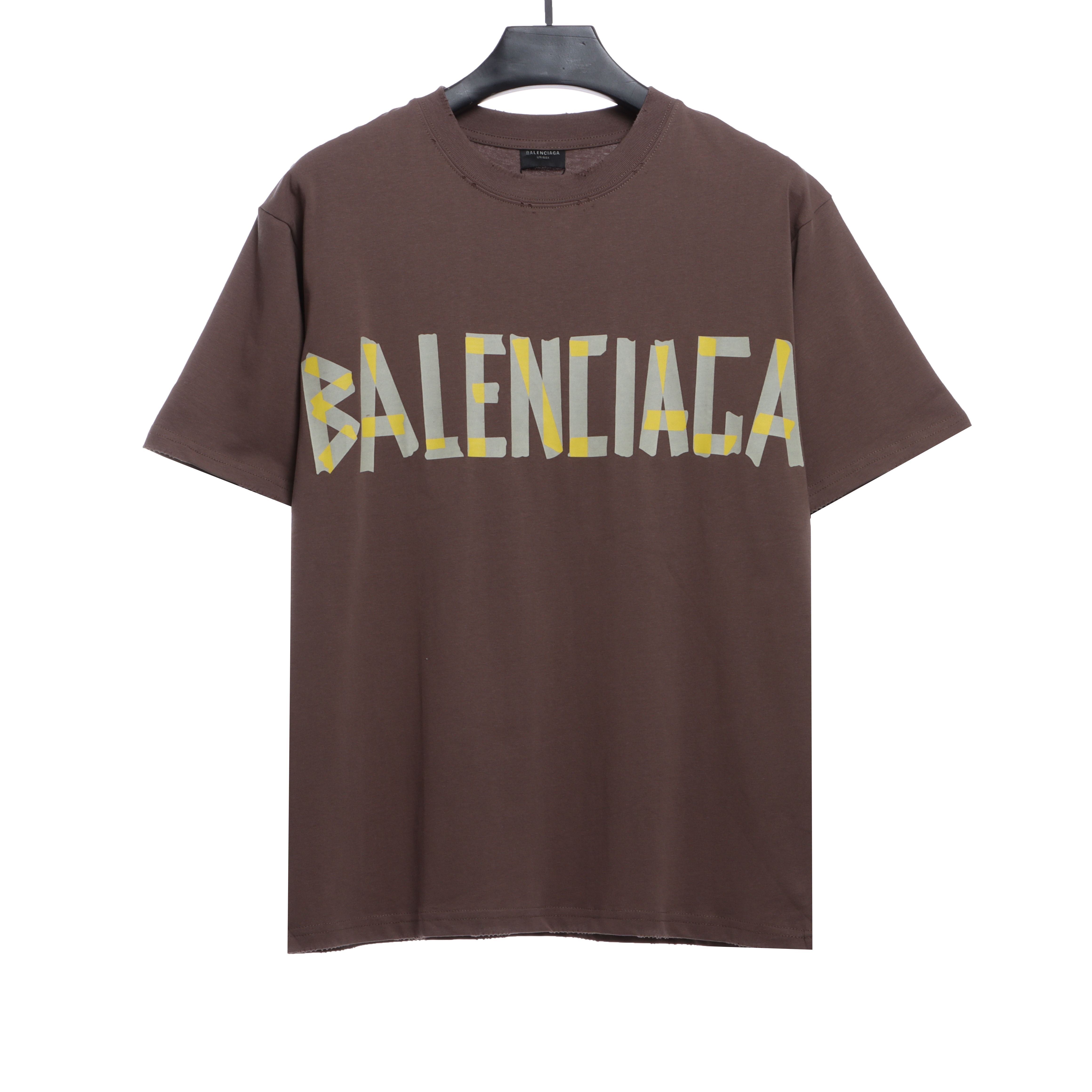 Balenciaga Masking Tape Short Sleeve Brown