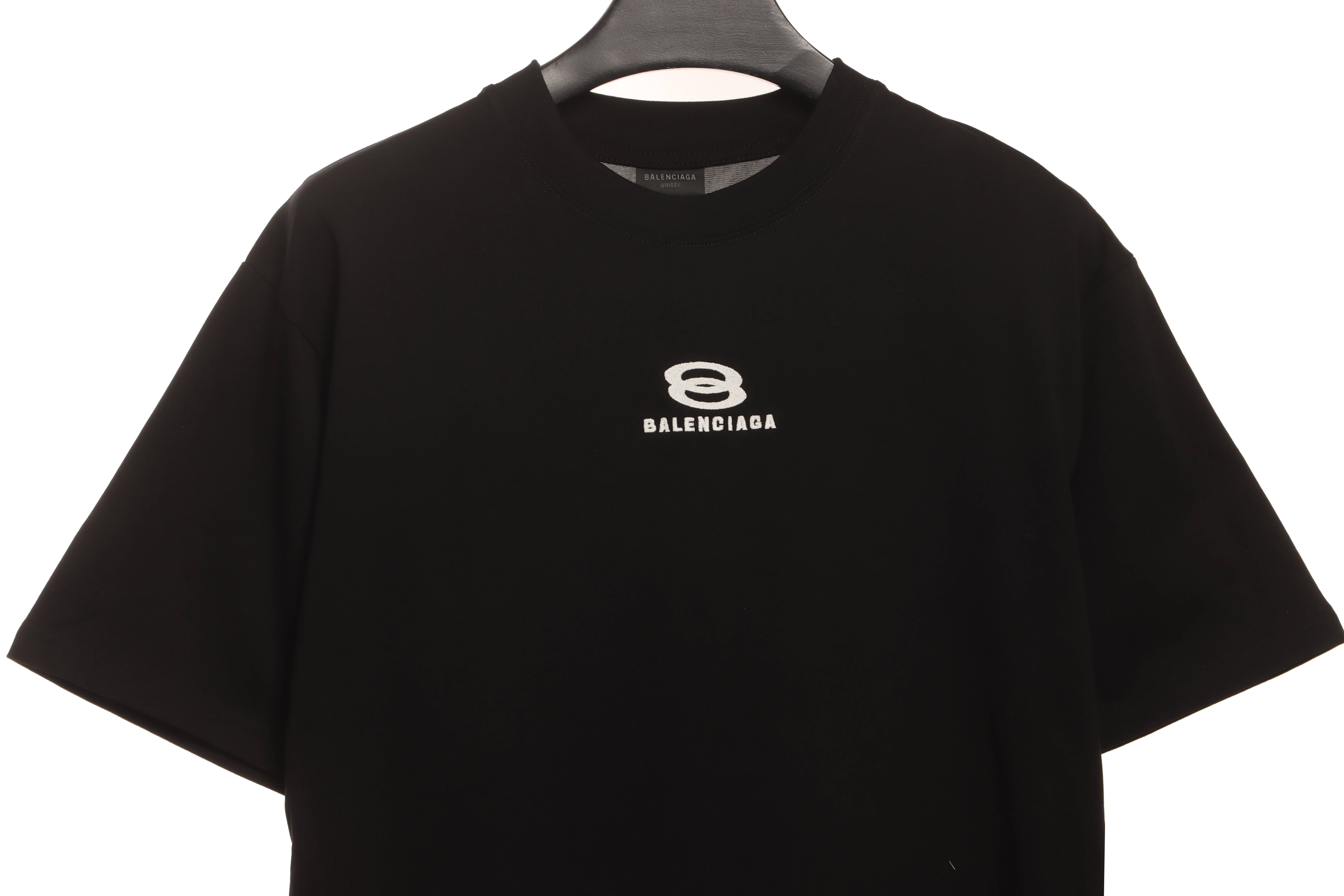 Balenciaga Spliced Embroidered Jersey Short Sleeves Black