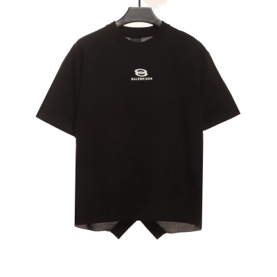 Balenciaga Spliced Embroidered Jersey Short Sleeves Black 01