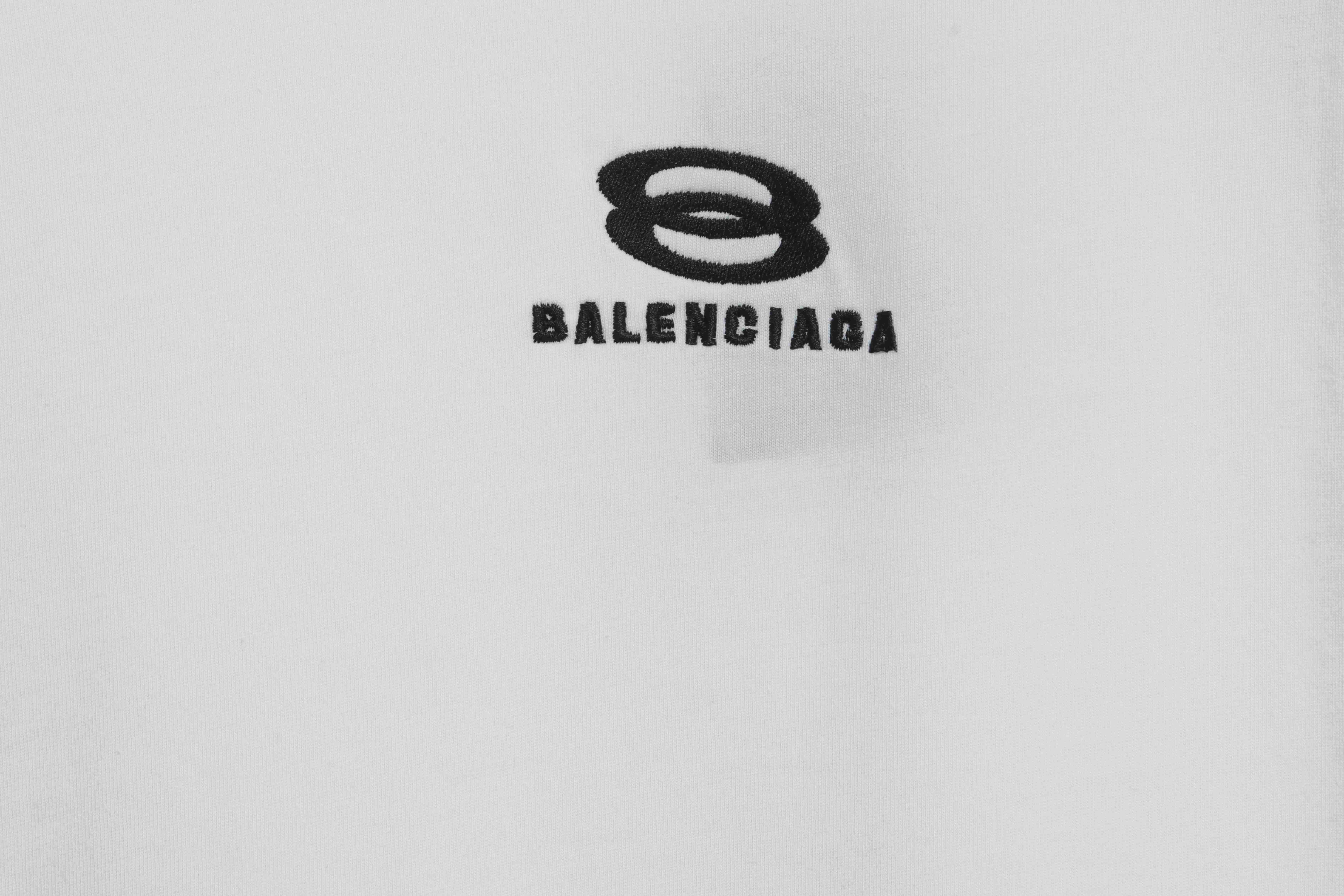 Balenciaga Spliced Embroidered Jersey Short Sleeves White