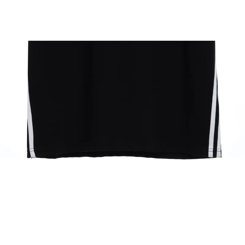 Balenciaga Three-Striped Embroidered Short-Sleeved Black