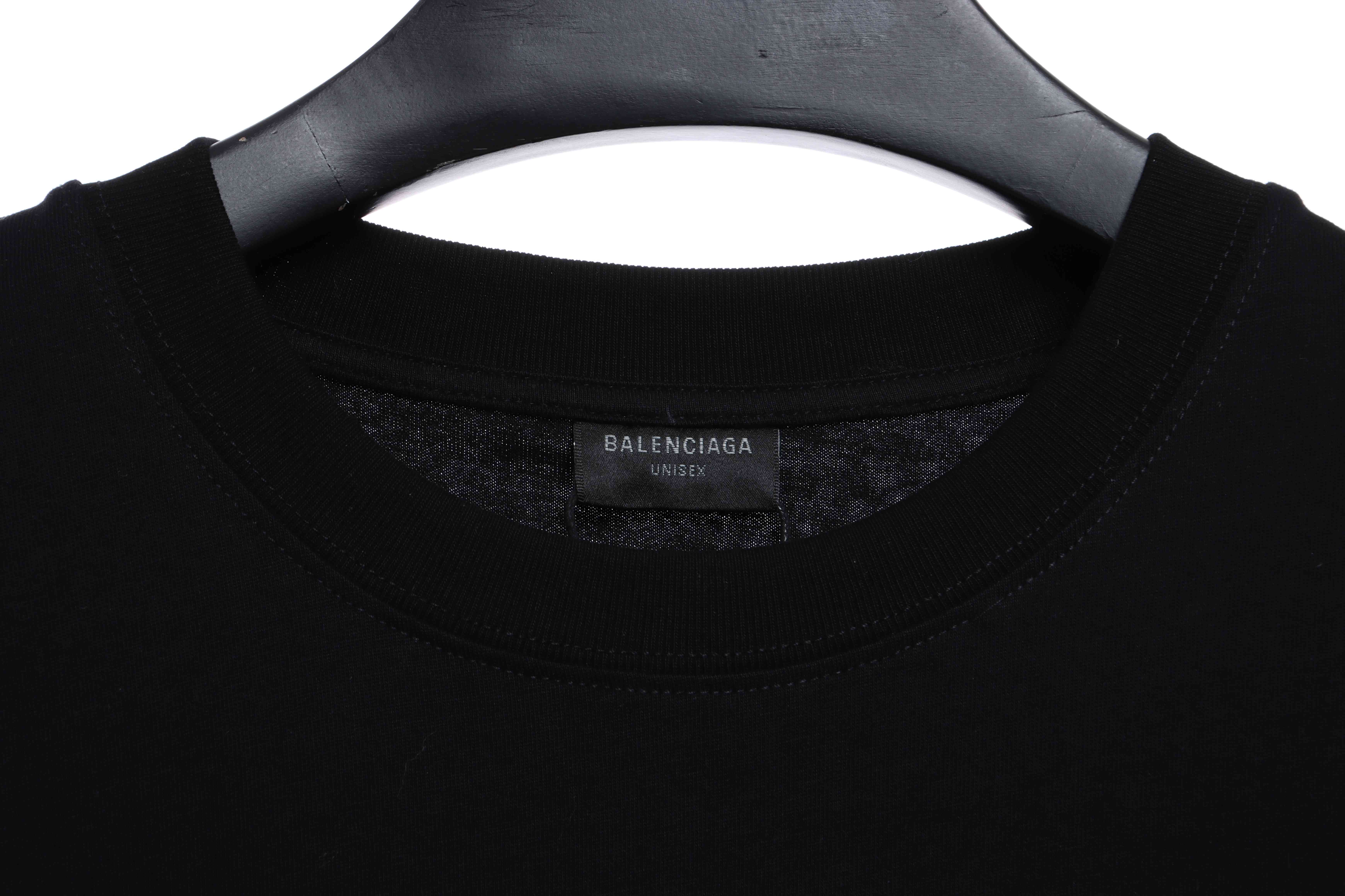 Balenciaga Three-Striped Embroidered Short-Sleeved Black