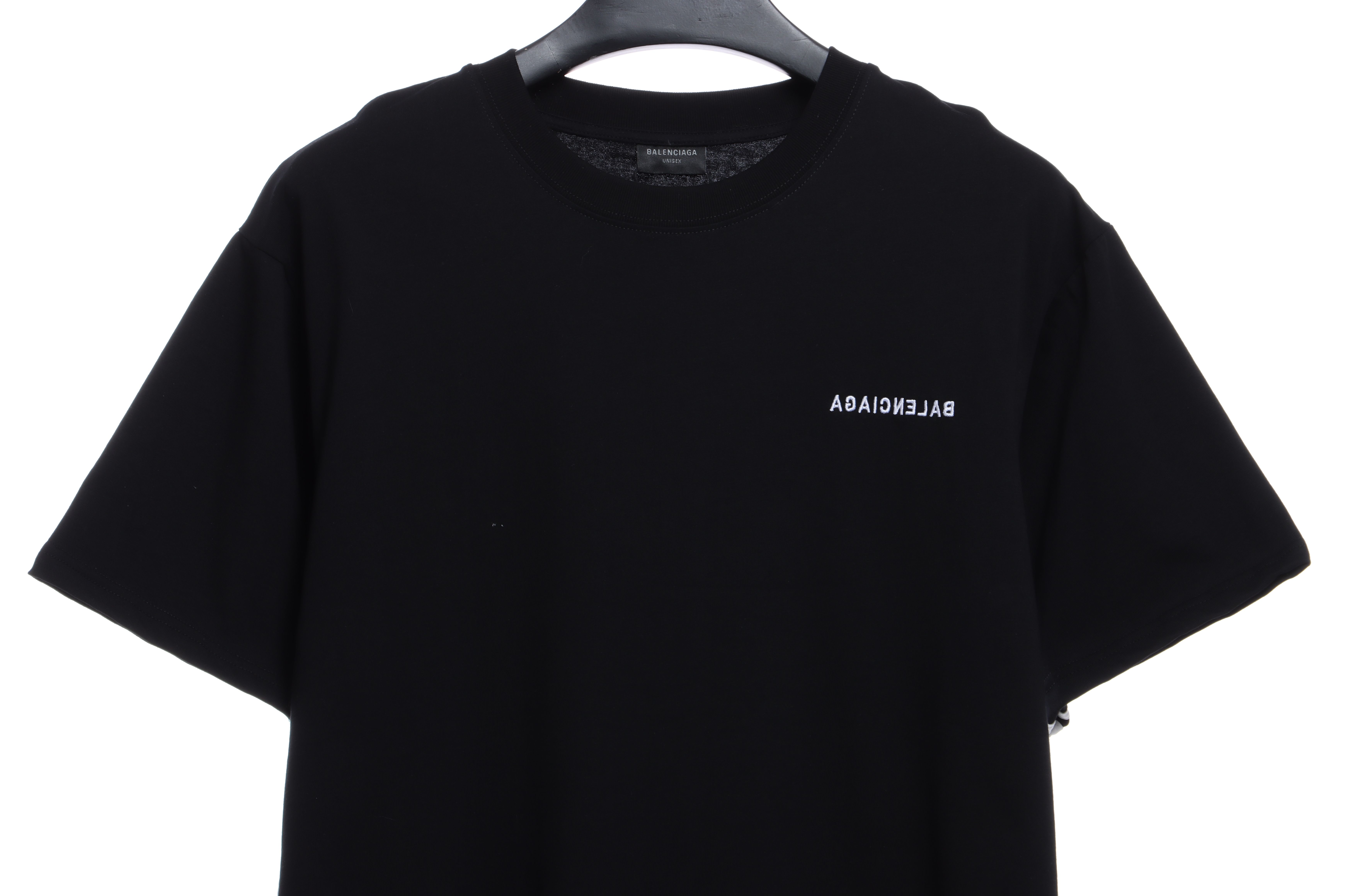 Balenciaga Three-Striped Embroidered Short-Sleeved Black