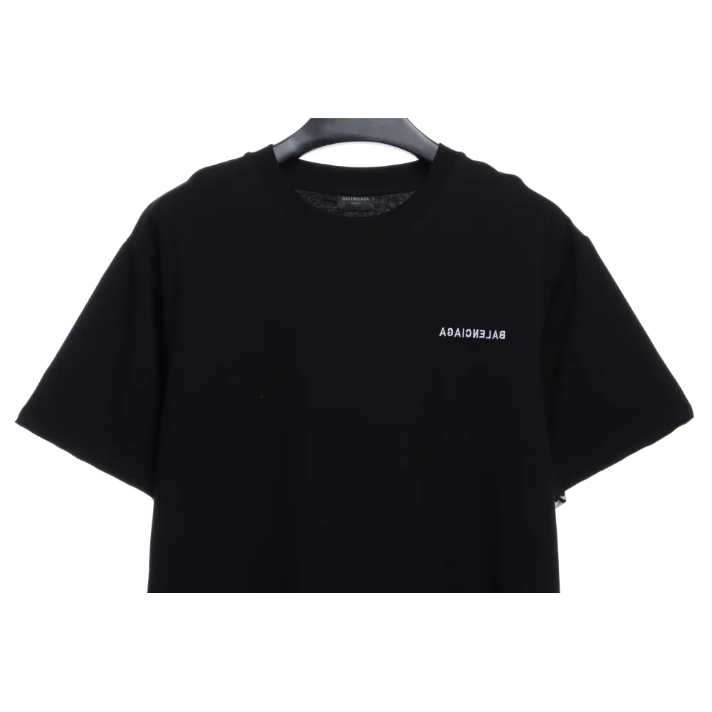 Balenciaga Three-Striped Embroidered Short-Sleeved Black