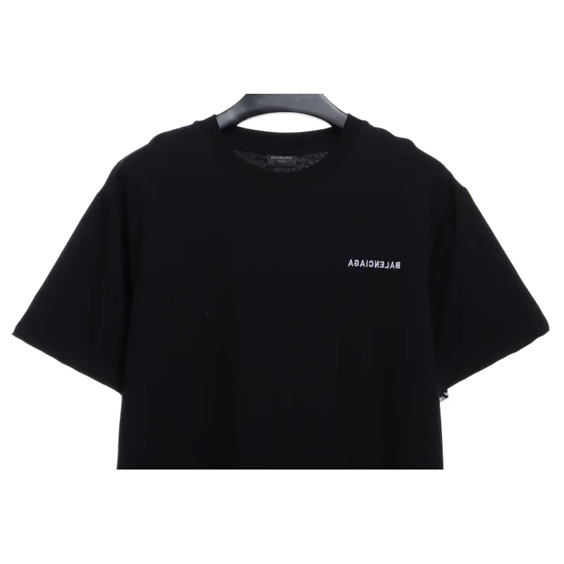Balenciaga Three-Striped Embroidered Short-Sleeved Black