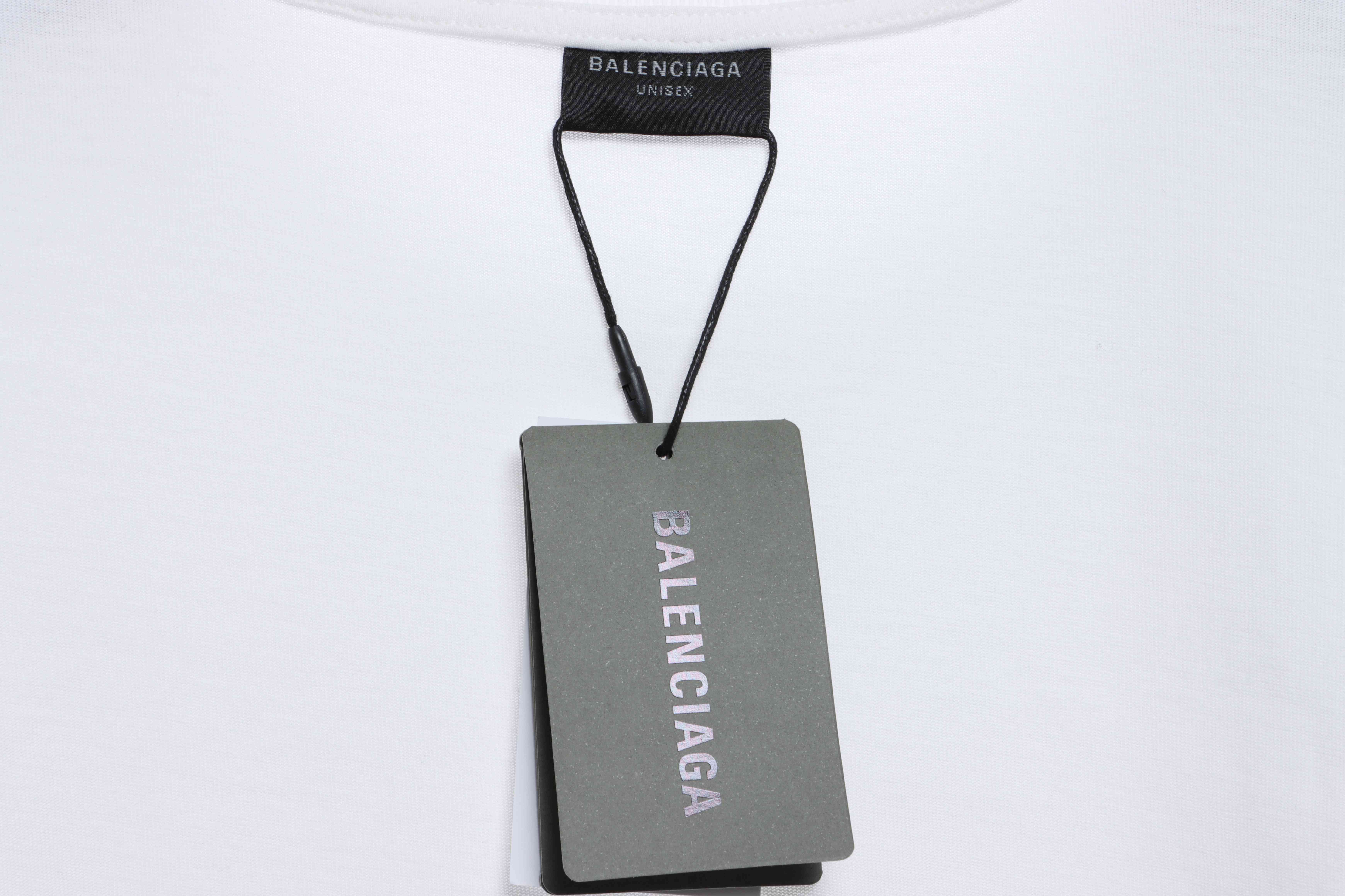 Balenciaga Three-Striped Embroidered Short-Sleeved White