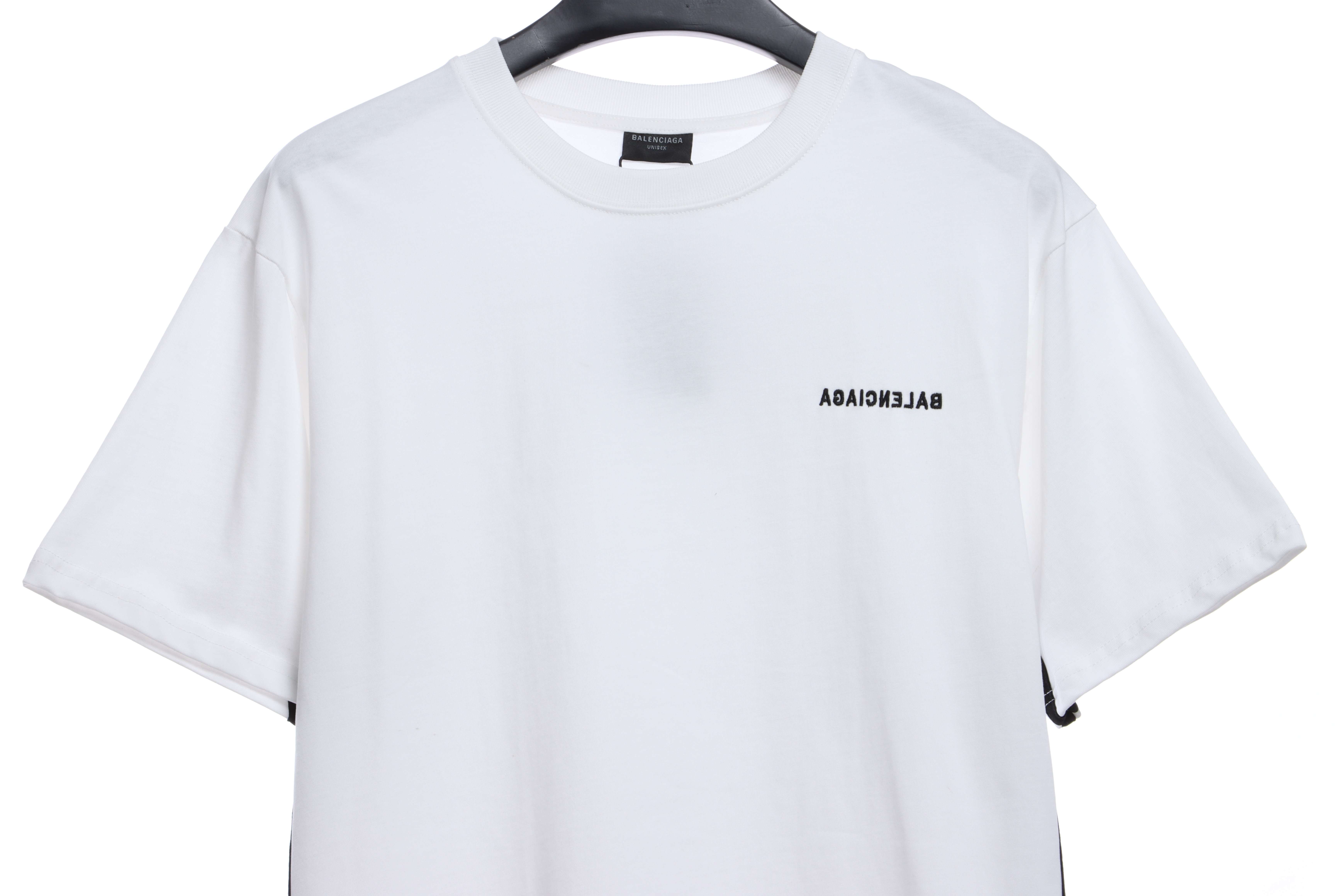 Balenciaga Three-Striped Embroidered Short-Sleeved White