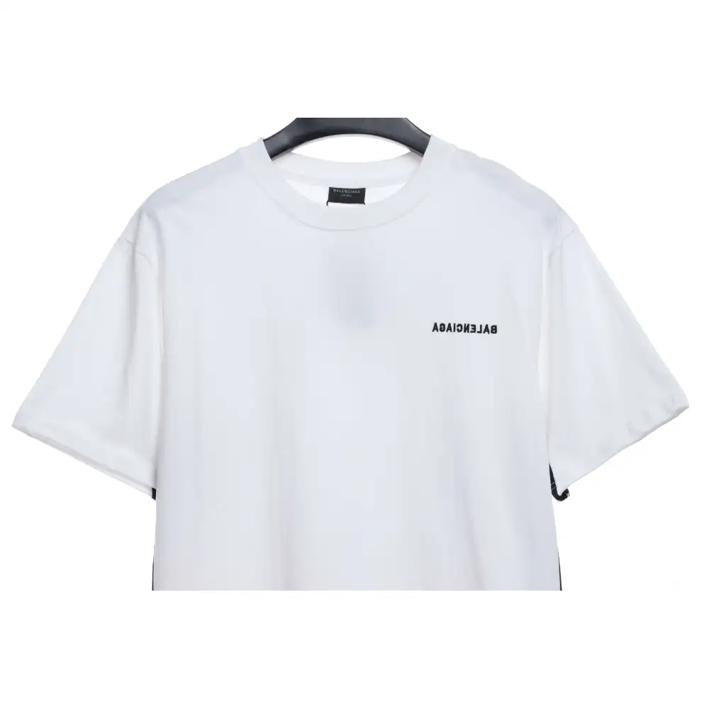 Balenciaga Three-Striped Embroidered Short-Sleeved White