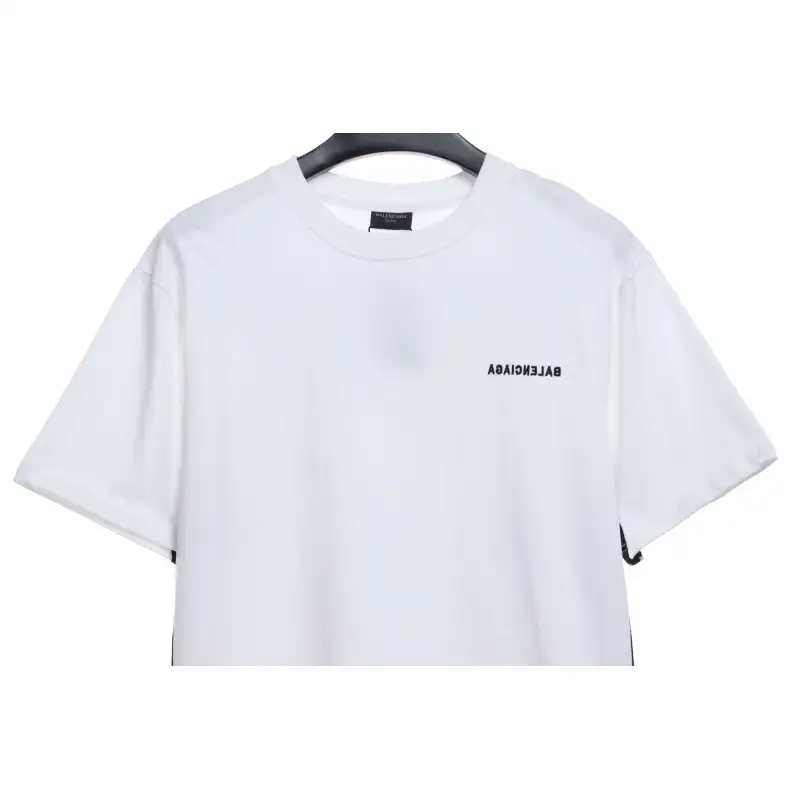 Balenciaga Three-Striped Embroidered Short-Sleeved White