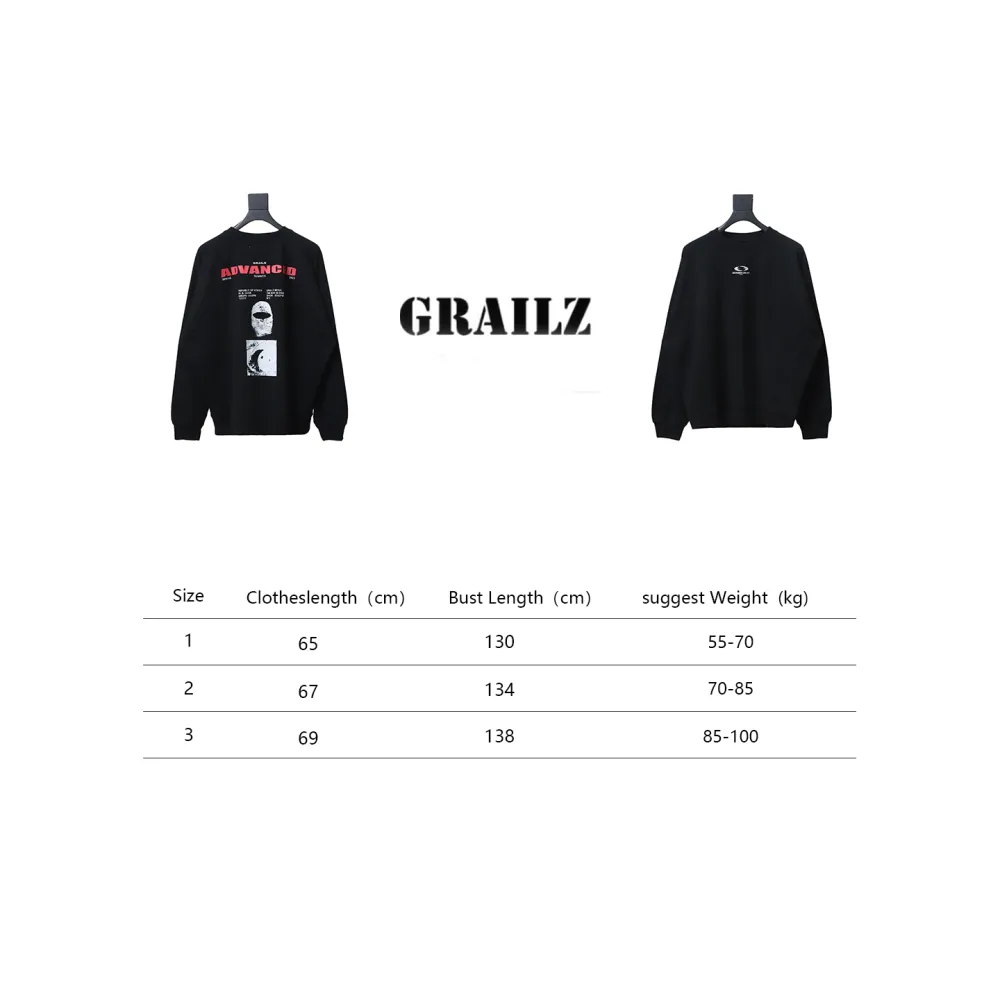 GRAILZ 23FW Masked Printed Crew Neck Hoodie Black