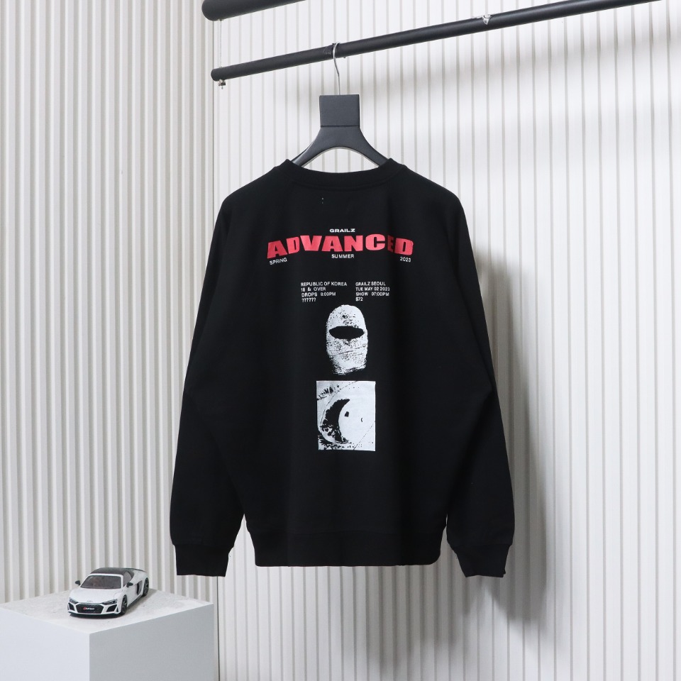 GRAILZ 23FW Masked Printed Crew Neck Hoodie Black