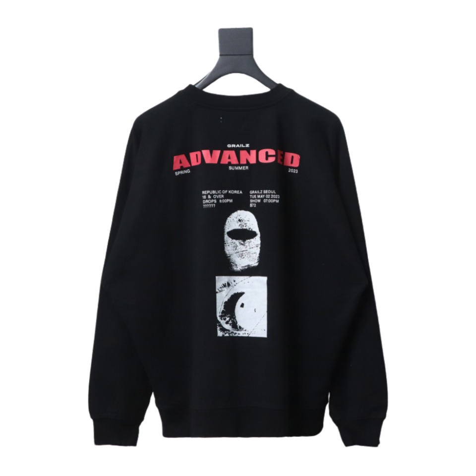 GRAILZ 23FW Masked Printed Crew Neck Hoodie Black