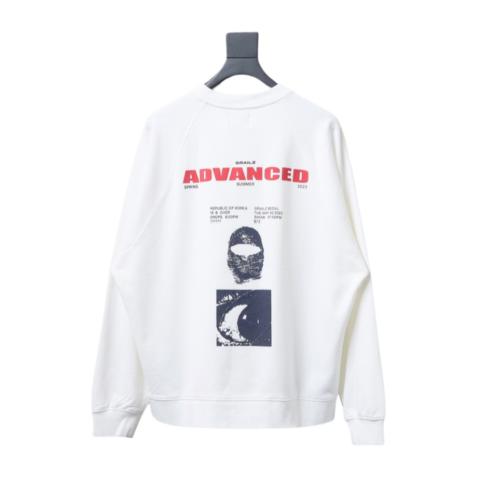 GRAILZ 23FW Masked Printed Crew Neck Hoodie White