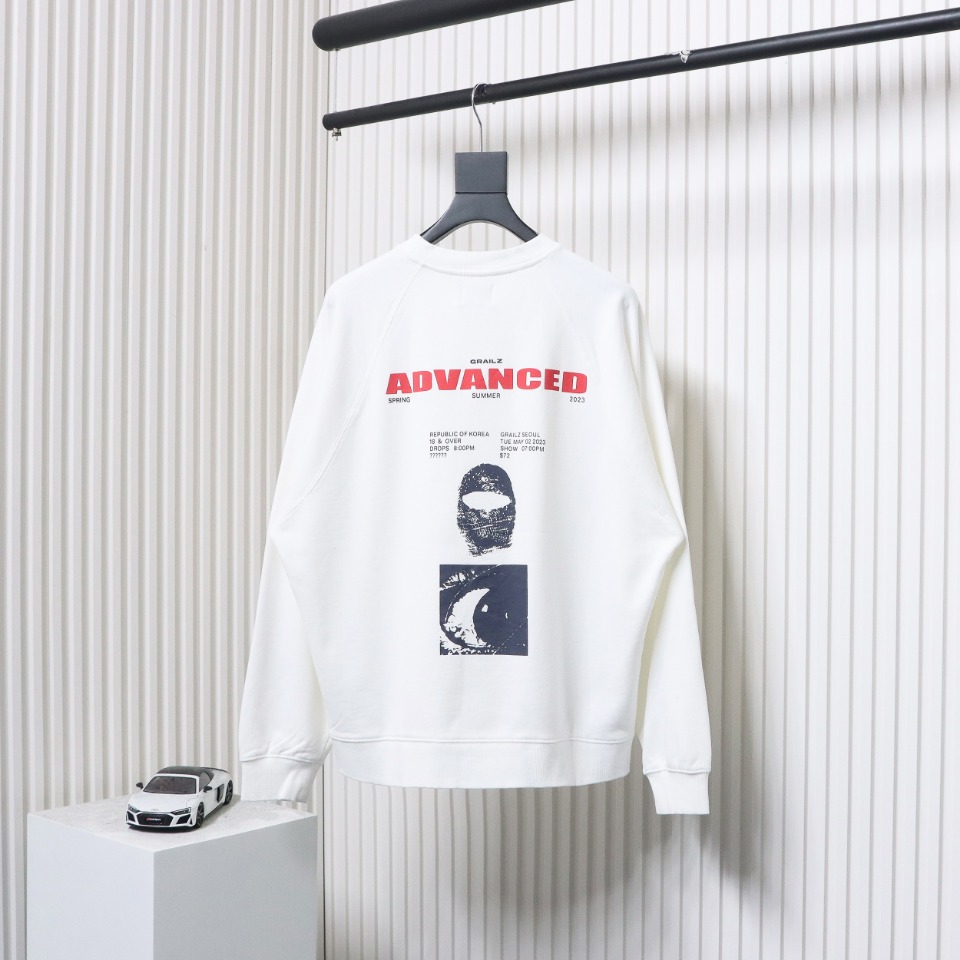 GRAILZ 23FW Masked Printed Crew Neck Hoodie White
