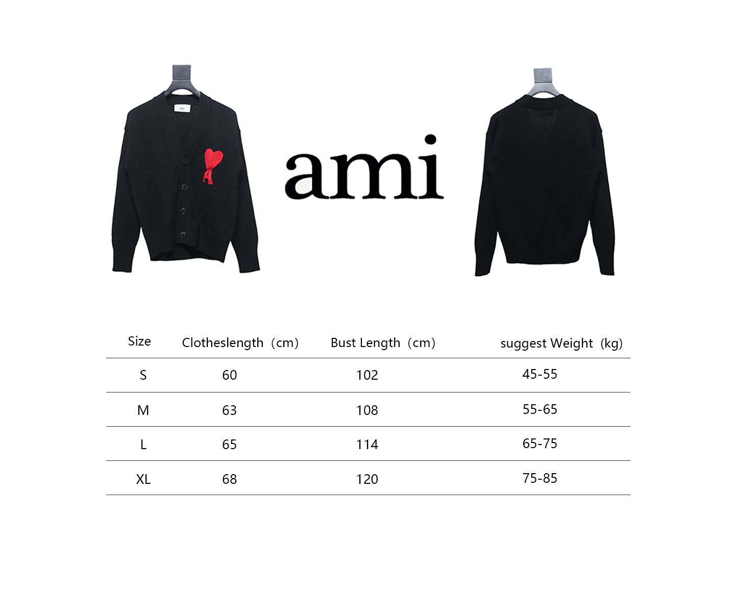 AMI Paris 21FW Heart Embroidered Cardigan Sweater Black