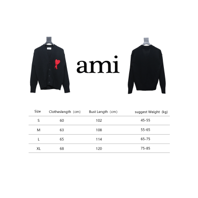 AMI Paris 21FW Heart Embroidered Cardigan Sweater Black 02