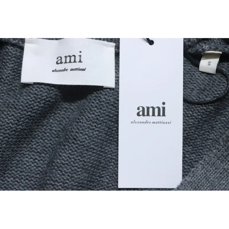AMI Paris 21FW Heart Embroidered Cardigan Sweater Grey