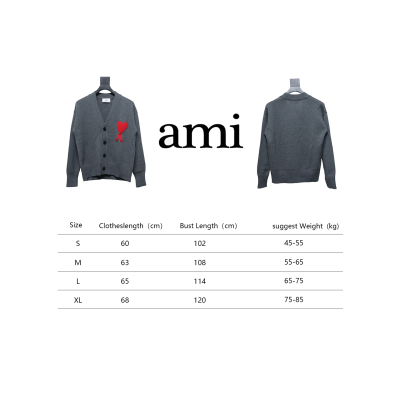 AMI Paris 21FW Heart Embroidered Cardigan Sweater Grey 02