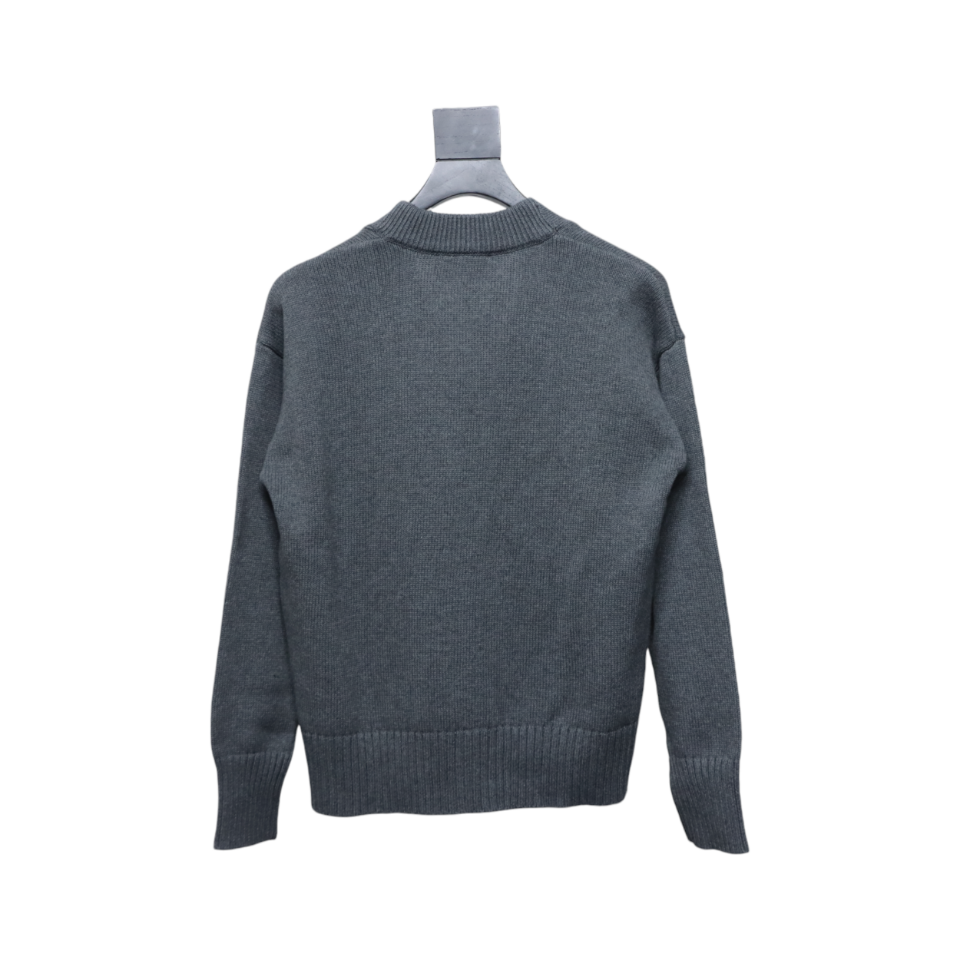 AMI Paris 21FW Heart Embroidered Cardigan Sweater Grey