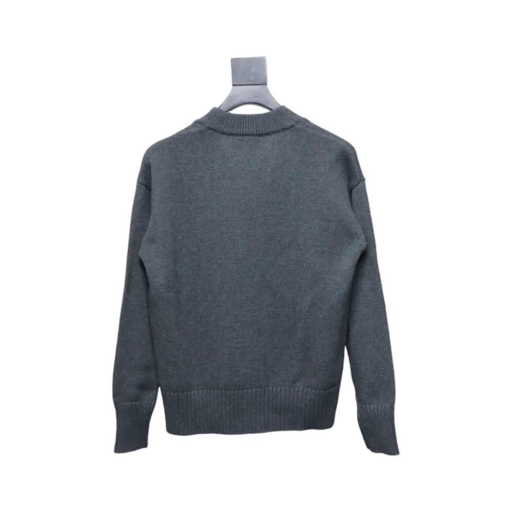 AMI Paris 21FW Heart Embroidered Cardigan Sweater Grey