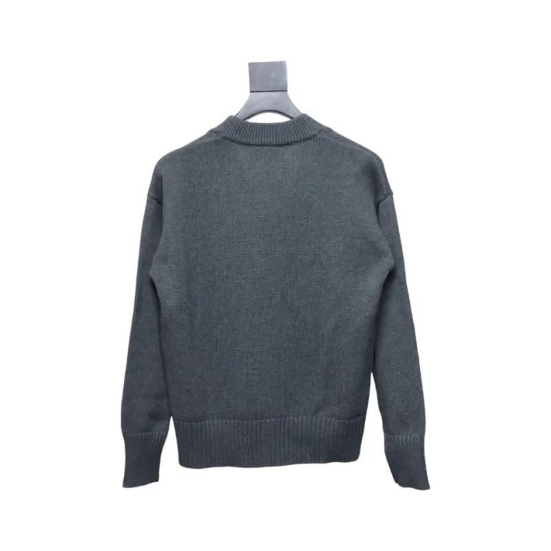 AMI Paris 21FW Heart Embroidered Cardigan Sweater Grey