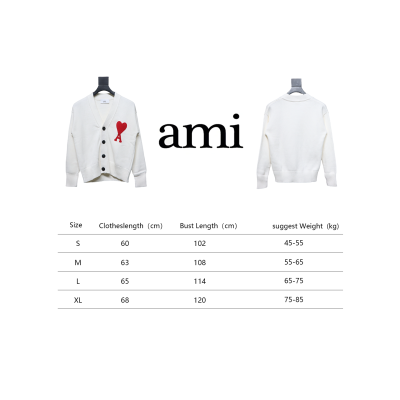AMI Paris 21FW Heart Embroidered Cardigan Sweater White 02