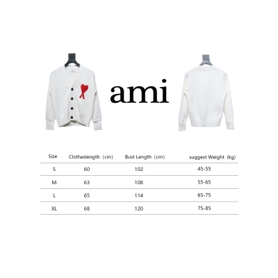 AMI Paris 21FW Heart Embroidered Cardigan Sweater White 02
