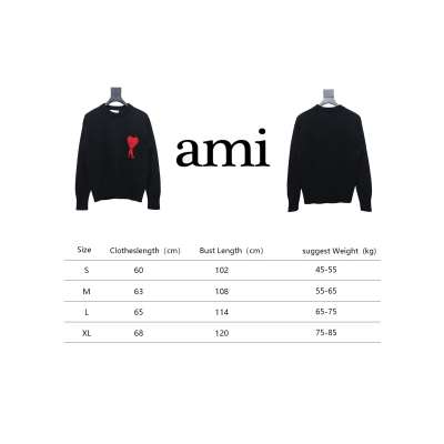 AMI Paris 21FW Heart Embroidery Crewneck Sweater Black 02