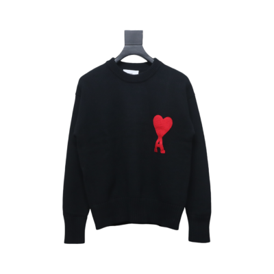 AMI Paris 21FW Heart Embroidery Crewneck Sweater Black 01