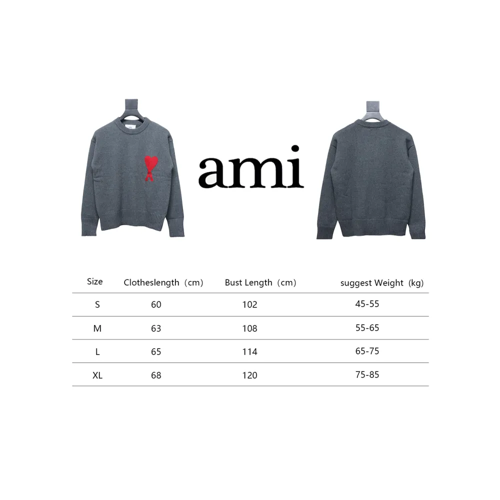 AMI Paris 21FW Heart Embroidery Crewneck Sweater Grey