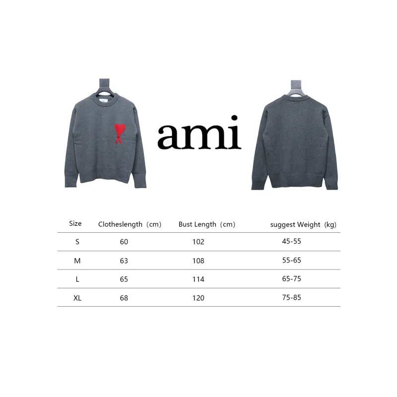 AMI Paris 21FW Heart Embroidery Crewneck Sweater Grey