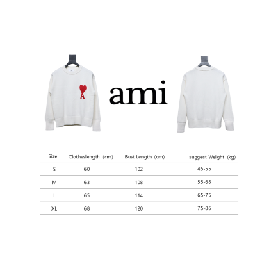 AMI Paris 21FW Heart Embroidery Crewneck Sweater White 02