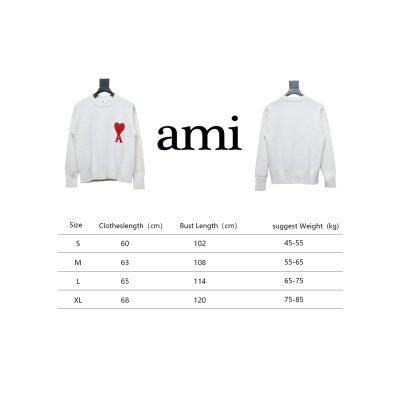 AMI Paris 21FW Heart Embroidery Crewneck Sweater White 02