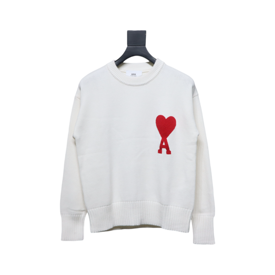 AMI Paris 21FW Heart Embroidery Crewneck Sweater White