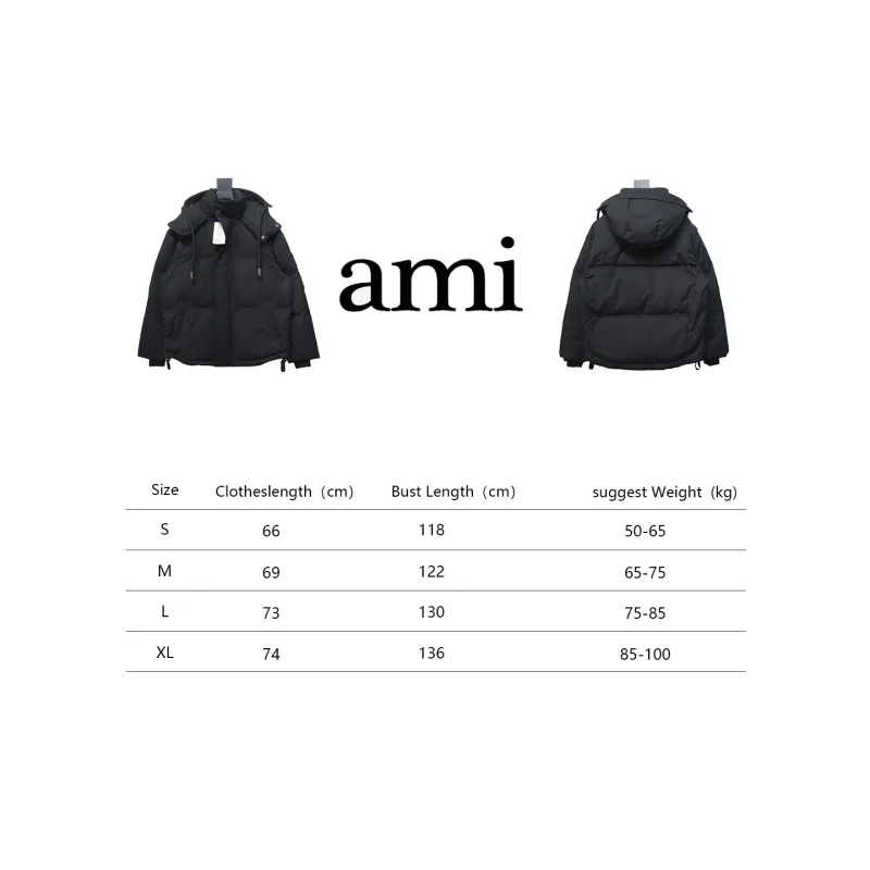 AMI Paris 23FW Heart Shape Short Down Jacket Correct Version Black