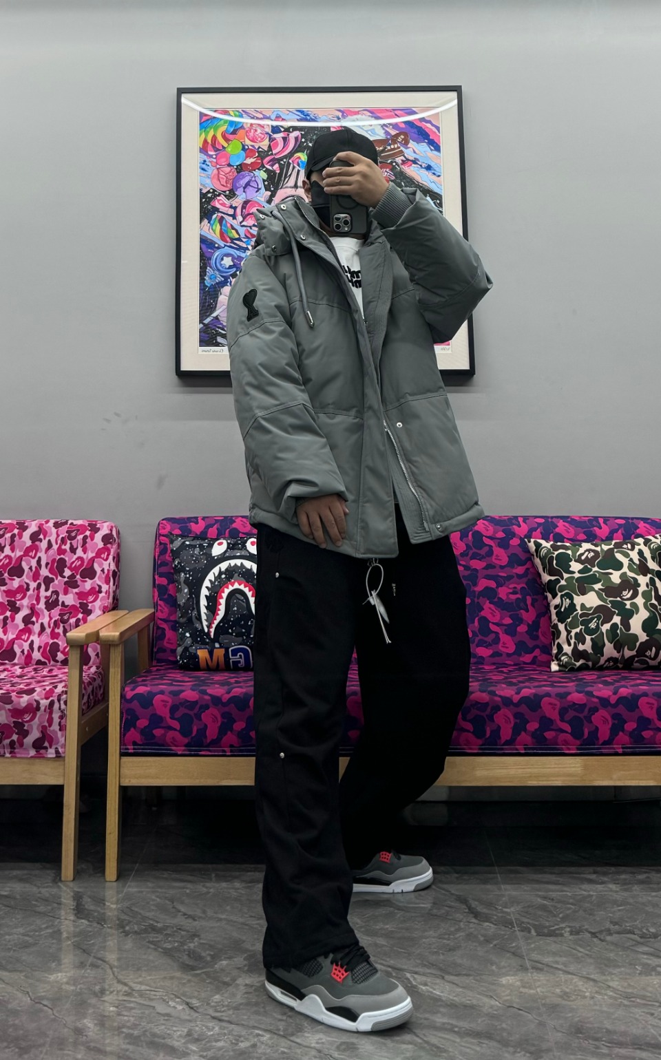 AMI Paris 23FW Heart Shape Short Down Jacket Correct Version Grey