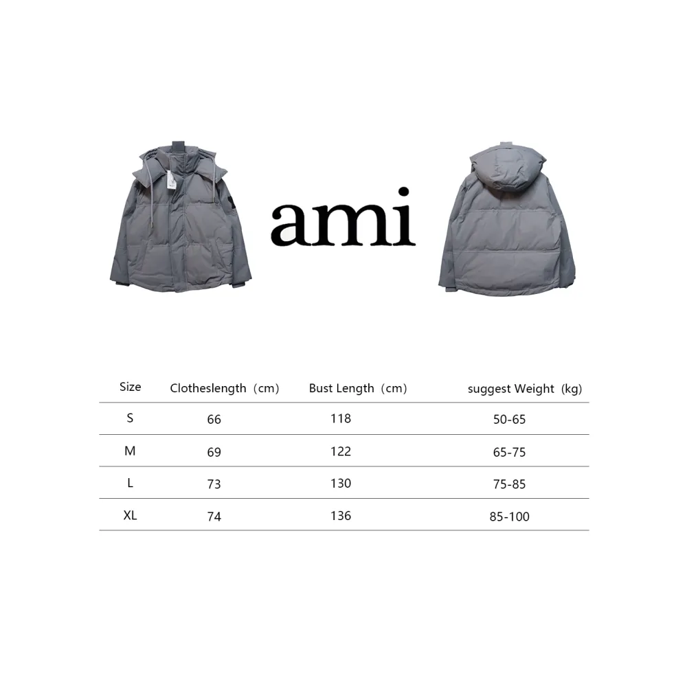 AMI Paris 23FW Heart Shape Short Down Jacket Correct Version Grey