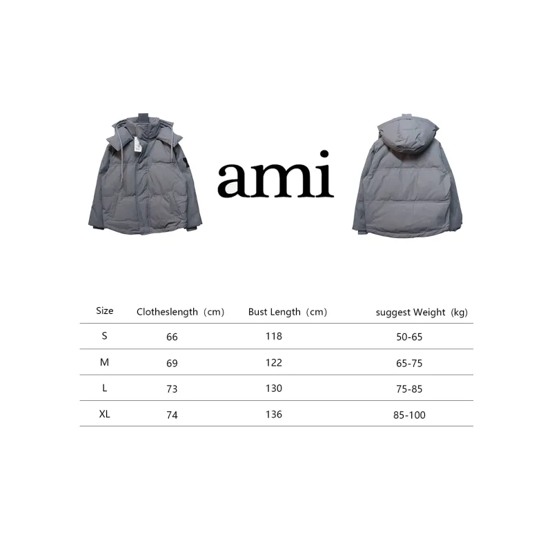 AMI Paris 23FW Heart Shape Short Down Jacket Correct Version Grey