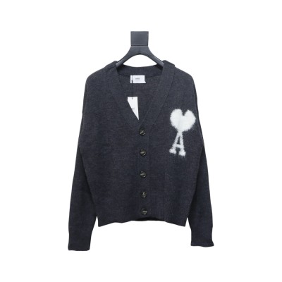 AMI Paris 24FW Cloud Mohair Cardigan Grey 01