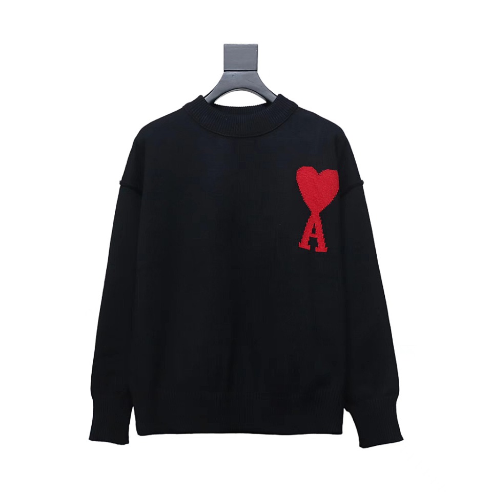 AMI Paris 24Fw Heart Shaped Crew Neck Sweater Black