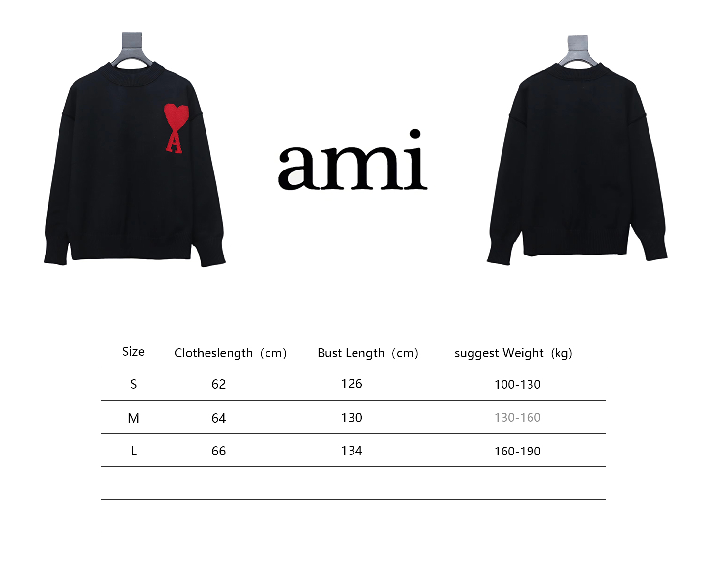 AMI Paris 24Fw Heart Shaped Crew Neck Sweater Black