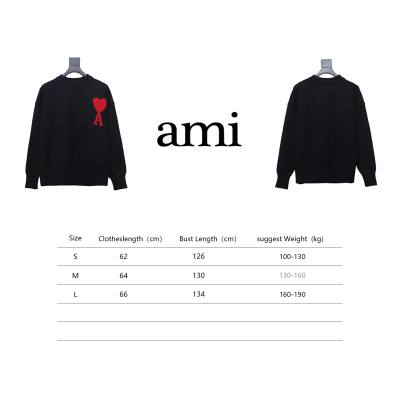 AMI Paris 24Fw Heart Shaped Crew Neck Sweater Black 02