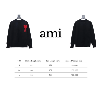 AMI Paris 24Fw Heart Shaped Crew Neck Sweater Black 02